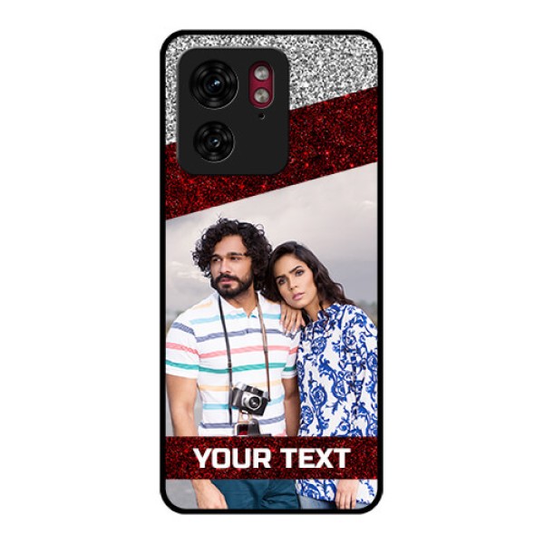 Motorola Edge 40 Custom Glass Phone Case - Image Holder With Glitter Strip Design Motorola Edge 40 Custom Glass Phone Case - Image Holder With Glitter Strip Design