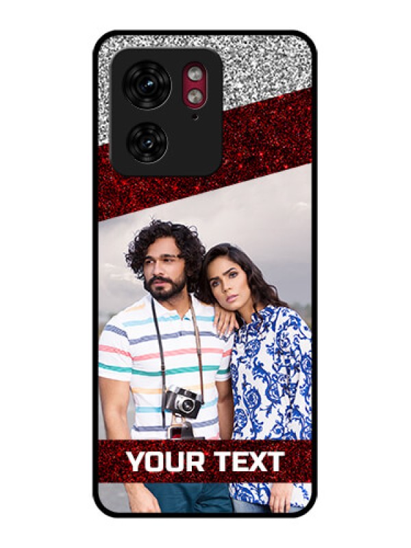 Custom Motorola Edge 40 Custom Glass Phone Case - Image Holder With Glitter Strip Design