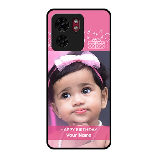 Motorola Edge 40 Custom Glass Phone Case - With Birthday Line Art Design