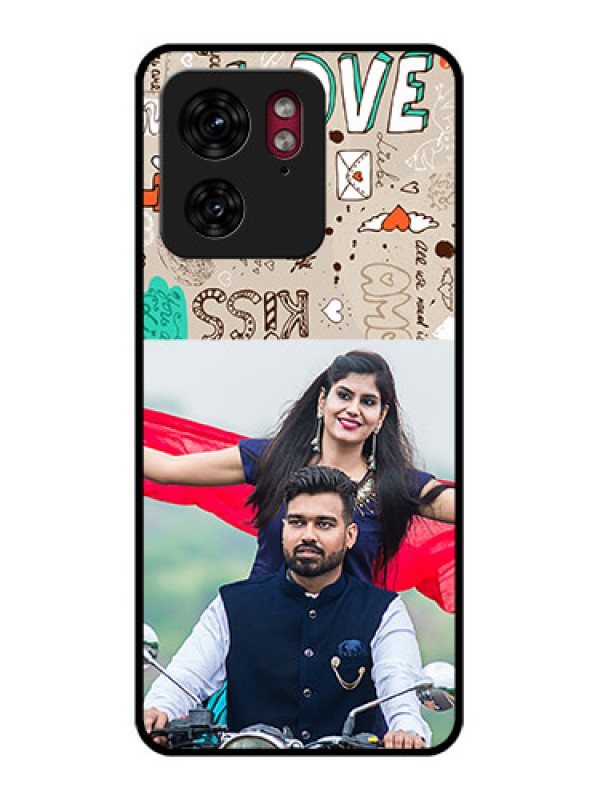 Custom Motorola Edge 40 Custom Glass Phone Case - Love Doodle Pattern