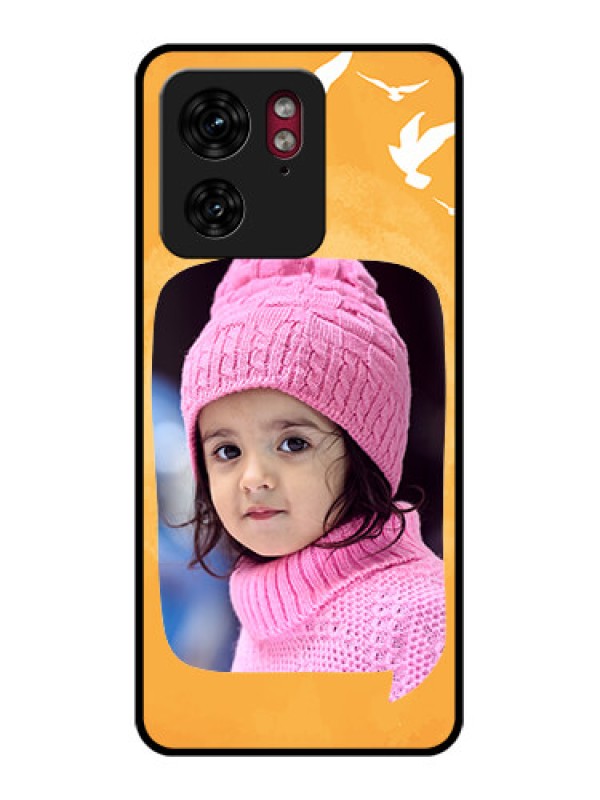 Custom Motorola Edge 40 Custom Glass Phone Case - Water Color Design With Bird Icons