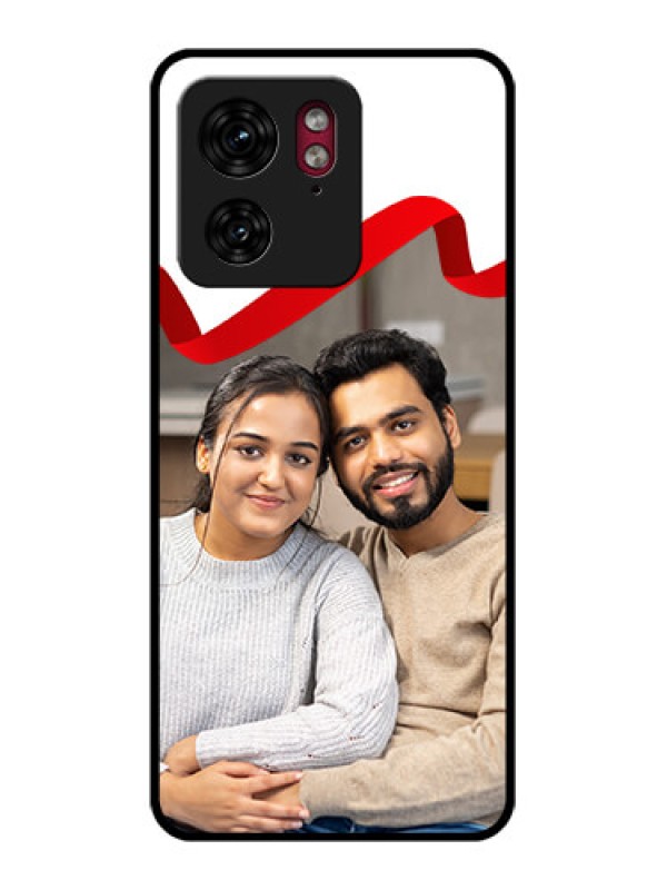 Custom Motorola Edge 40 Custom Glass Phone Case - Red Ribbon Frame Design