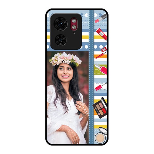Motorola Edge 40 Custom Glass Phone Case - Makeup Icons Design