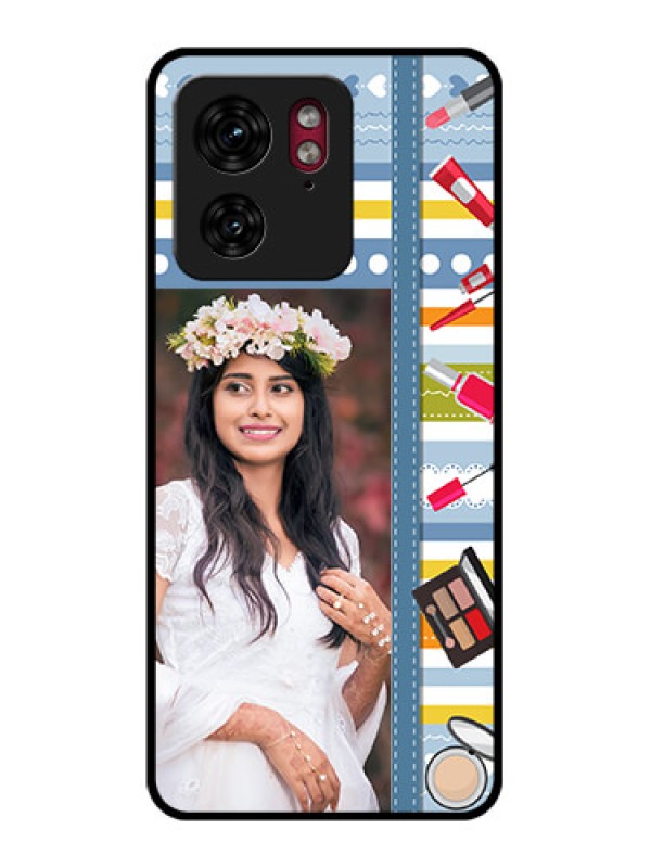 Custom Motorola Edge 40 Custom Glass Phone Case - Makeup Icons Design