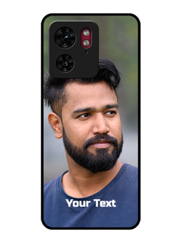 Custom Motorola Edge 40 Custom Glass Phone Case - Photo With Text Design