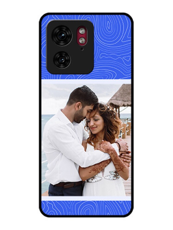 Custom Motorola Edge 40 Custom Glass Phone Case - Curved Line Art With Blue And White Design