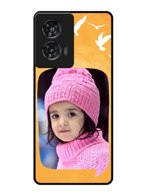 Custom Motorola Edge 50 Fusion Custom Glass Phone CaseWater Color Design With Bird Icons