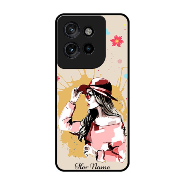 Motorola Edge 50 Neo Custom Glass Phone CaseWomen With Pink Hat Design Motorola Edge 50 Neo Custom Glass Phone CaseWomen With Pink Hat Design