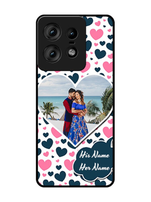 Custom Motorola Edge 50 Pro 5G Custom Glass Phone CasePink and Blue Heart Design