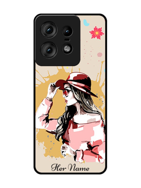 Custom Motorola Edge 50 Pro 5G Custom Glass Phone CaseWomen With Pink Hat Design