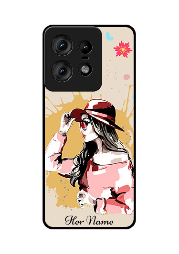 Motorola Edge 50 Pro 5G Custom Glass Phone CaseWomen With Pink Hat Design