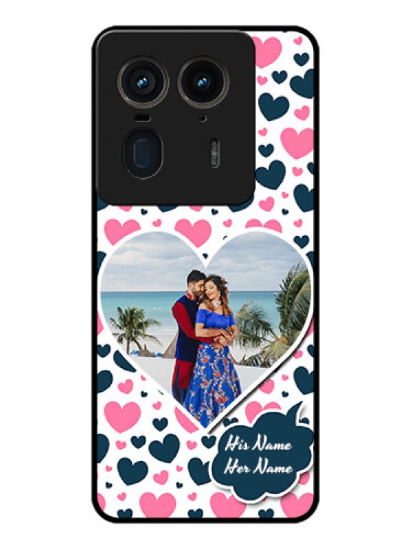 Custom Motorola Edge 50 Ultra 5G Custom Glass Phone CasePink and Blue Heart Design