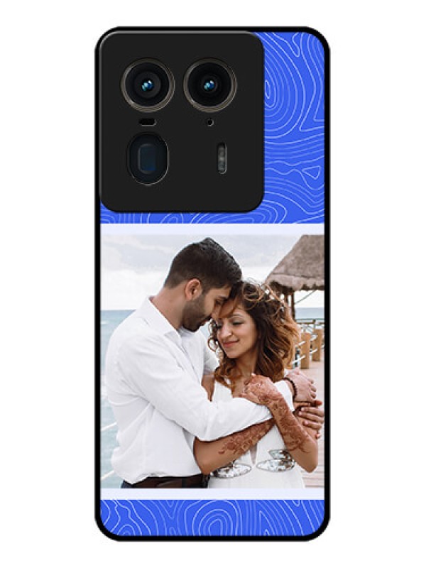 Custom Motorola Edge 50 Ultra 5G Custom Glass Phone CaseCurved Line Art With Blue And White Design