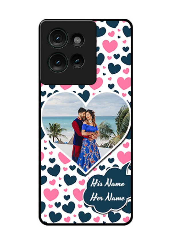 Motorola Edge 50 Custom Glass Phone CasePink and Blue Heart Design