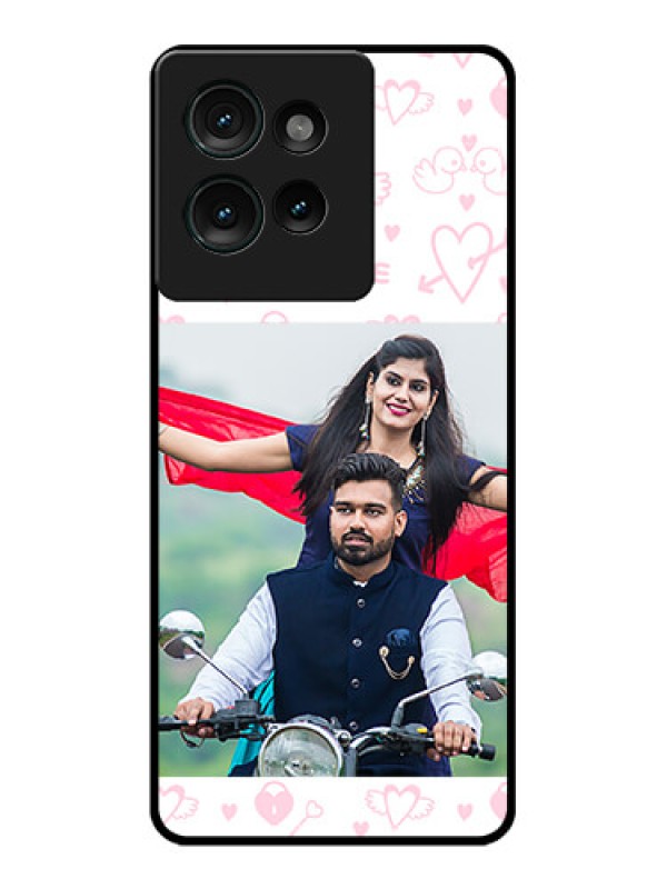 Custom Motorola Edge 50 Custom Glass Phone CasePink Flying Heart Design