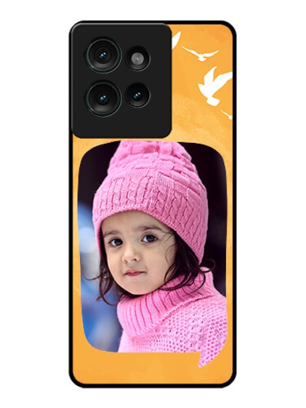 Custom Motorola Edge 50 Custom Glass Phone CaseWater Color Design With Bird Icons