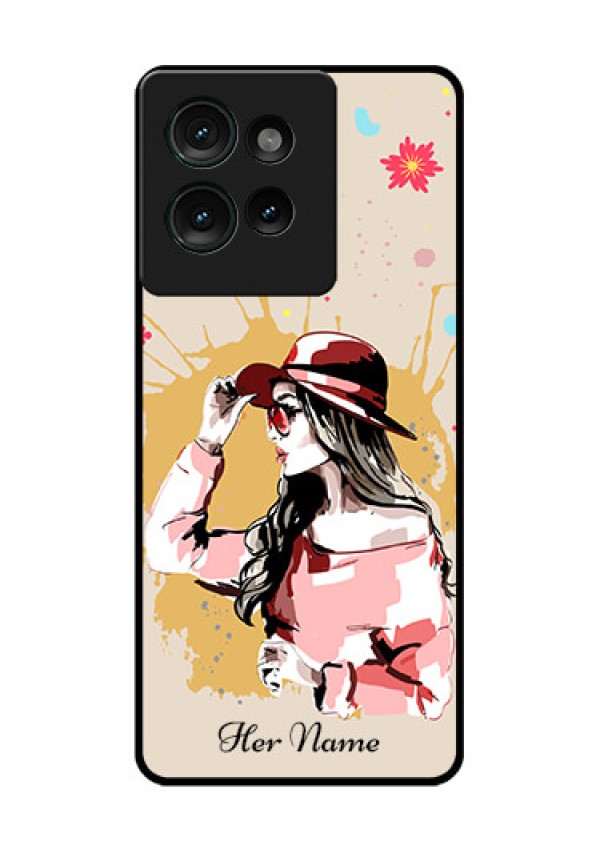 Motorola Edge 50 Custom Glass Phone CaseWomen With Pink Hat Design