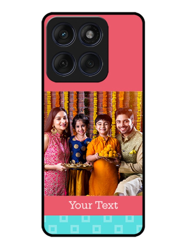 Custom Edge 60 Fusion Custom Glass Phone Case - Peach & Blue Color Design