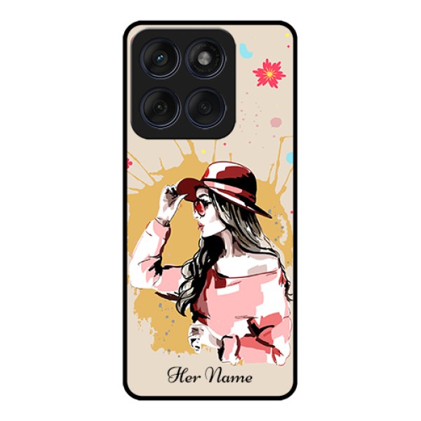 Edge 60 Fusion Custom Glass Phone Case - Women With Pink Hat Design