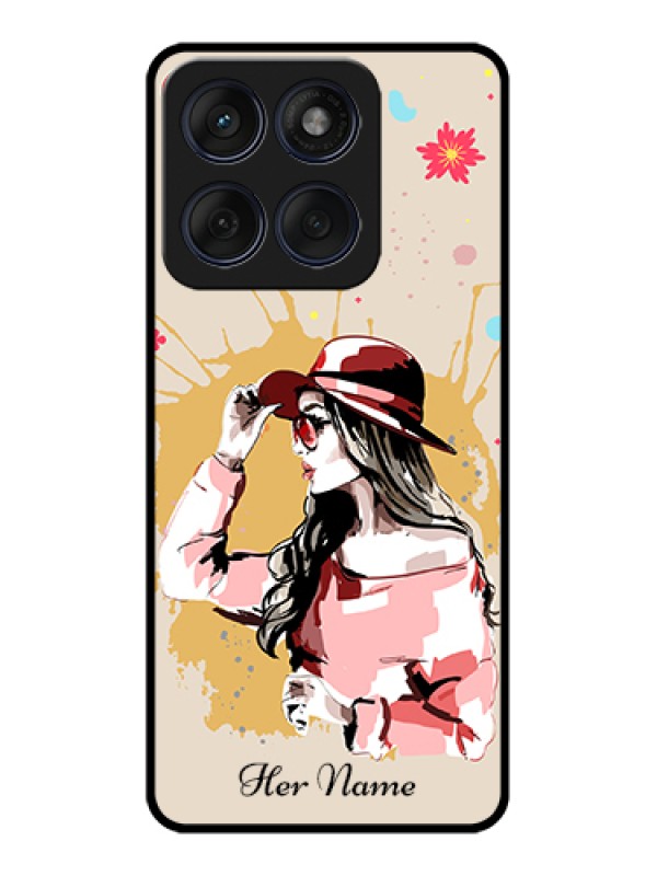 Custom Edge 60 Fusion Custom Glass Phone Case - Women With Pink Hat Design