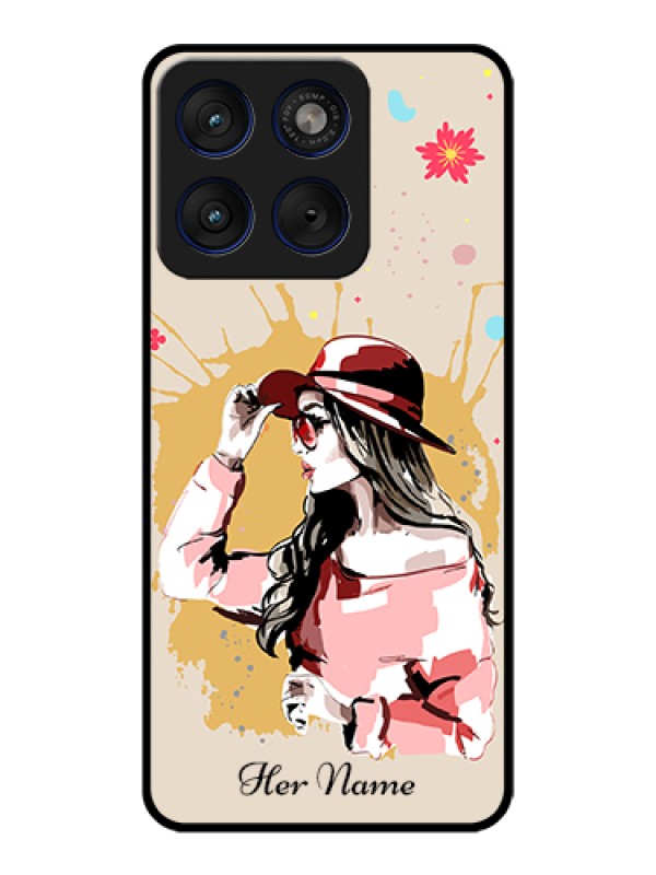 Custom Motorola Edge 70 5G Custom Glass Phone Case - Women With Pink Hat Design