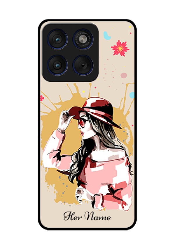 Motorola Edge 70 5G Custom Glass Phone Case - Women With Pink Hat Design
