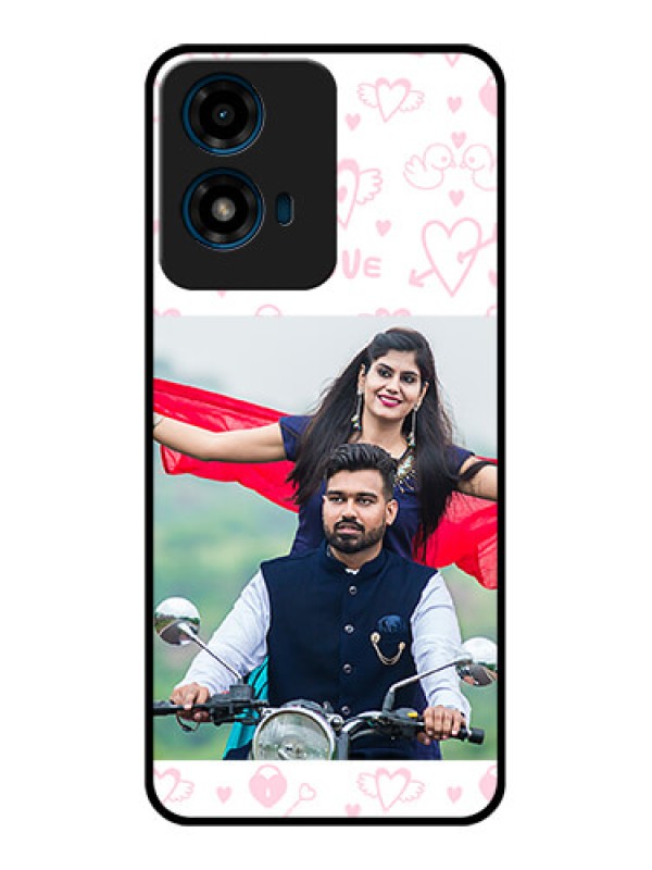 Custom Motorola G04S Custom Glass Phone CasePink Flying Heart Design