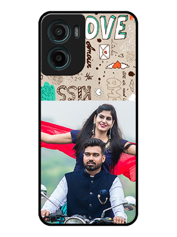 Custom Motorola G05 Custom Glass Phone Case - Love Doodle Pattern