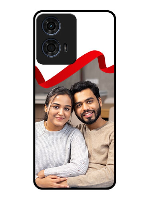 Custom Motorola G24 Power Custom Glass Phone CaseRed Ribbon Frame Design