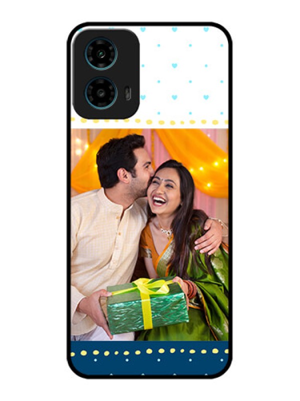 Custom Motorola G34 5G Custom Glass Phone Case - White And Blue Abstract Design