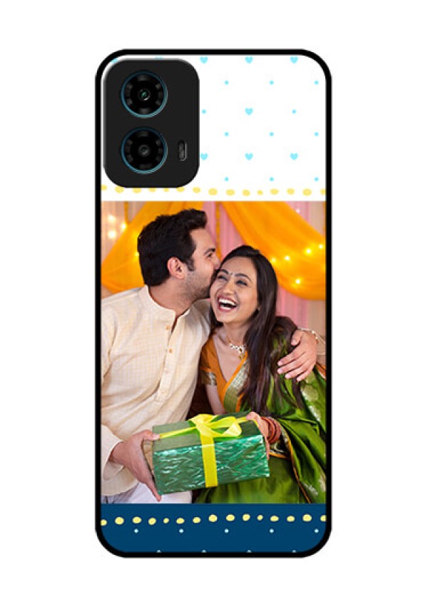 Motorola G34 5G Custom Glass Phone Case - White And Blue Abstract Design