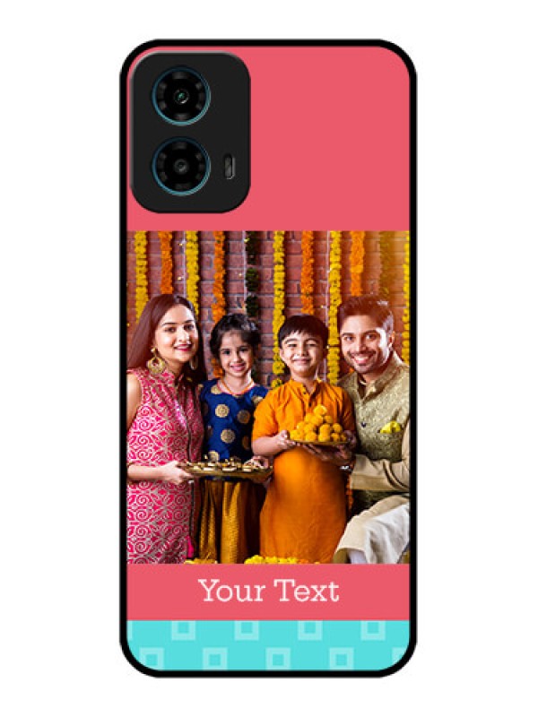 Custom Motorola G34 5G Custom Glass Phone Case - Peach & Blue Color Design