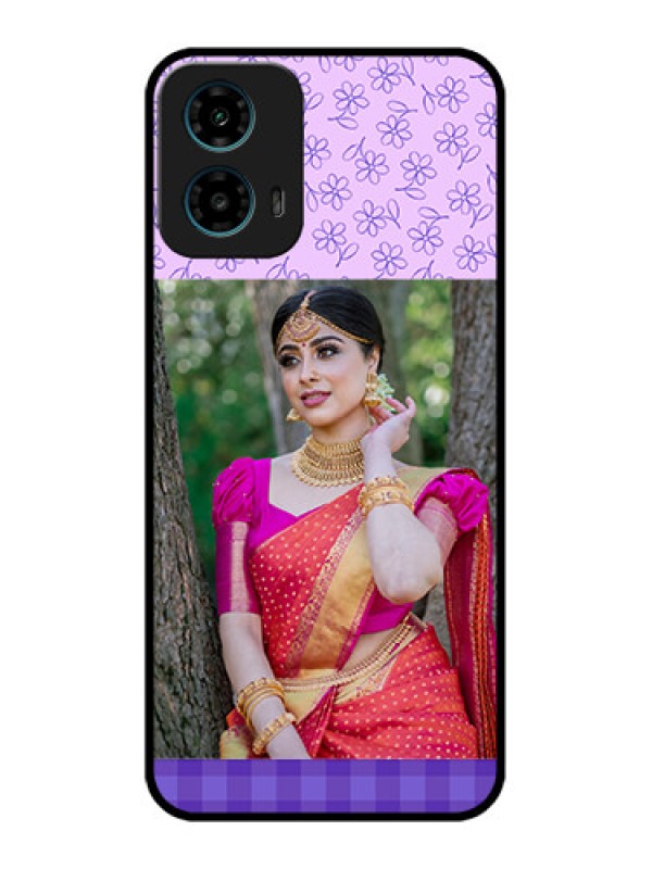 Custom Motorola G34 5G Custom Glass Phone Case - Purple Floral Design