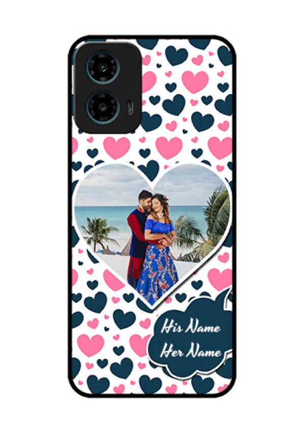 Motorola G34 5G Custom Glass Phone Case - Pink & Blue Heart Design
