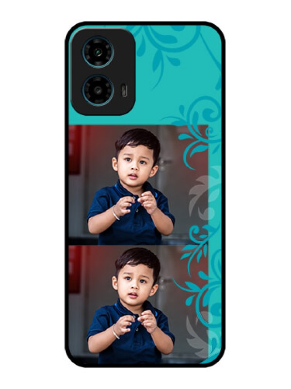 Custom Motorola G34 5G Custom Glass Phone Case - With Photo And Green Floral Design