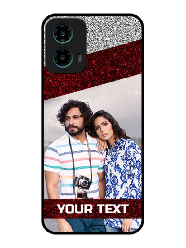 Custom Motorola G34 5G Custom Glass Phone Case - Image Holder With Glitter Strip Design