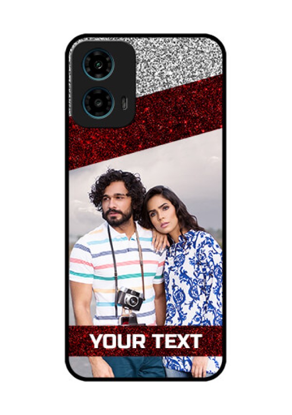 Motorola G34 5G Custom Glass Phone Case - Image Holder With Glitter Strip Design