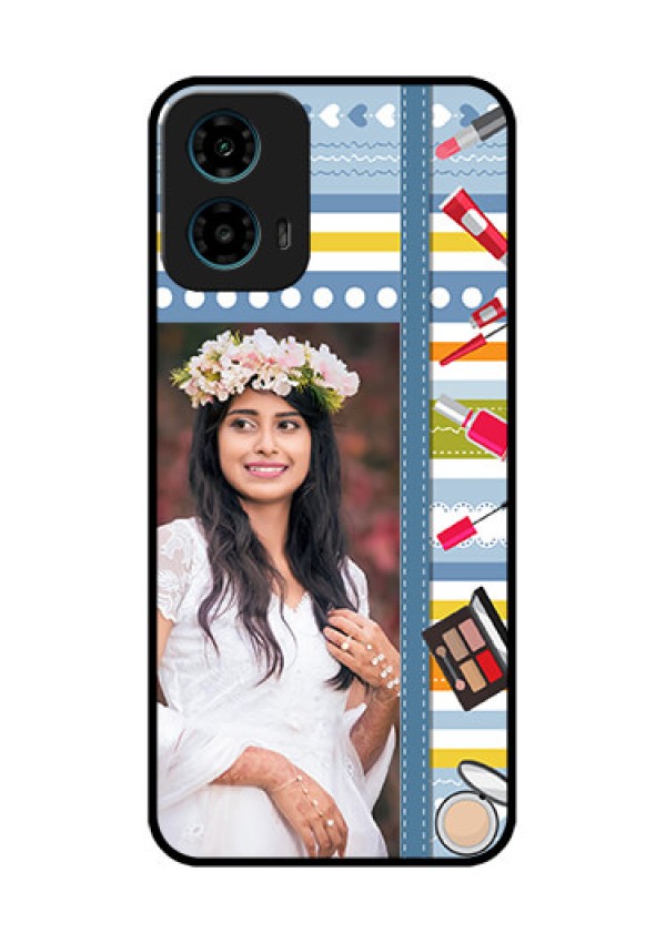 Motorola G34 5G Custom Glass Phone Case - Makeup Icons Design