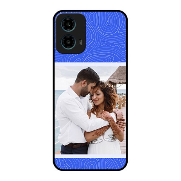 Motorola G34 5G Custom Glass Phone Case - Curved Line Art With Blue And White Design Motorola G34 5G Custom Glass Phone Case - Curved Line Art With Blue And White Design