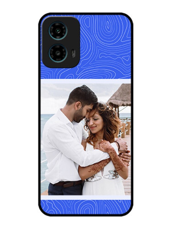 Custom Motorola G34 5G Custom Glass Phone Case - Curved Line Art With Blue And White Design