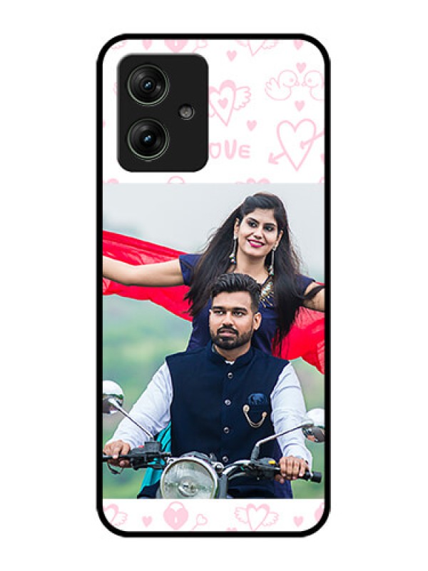 Custom Motorola G54 5G Custom Glass Phone Case - Pink Flying Heart Design