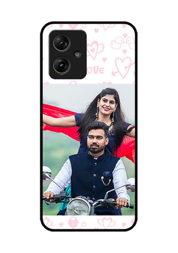 Motorola G54 5G Custom Glass Phone Case - Pink Flying Heart Design