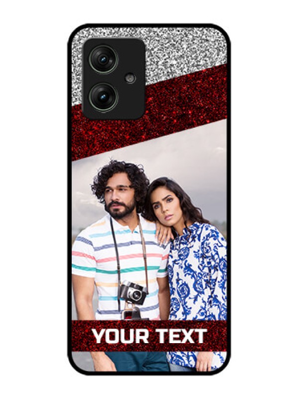 Custom Motorola G54 5G Custom Glass Phone Case - Image Holder With Glitter Strip Design