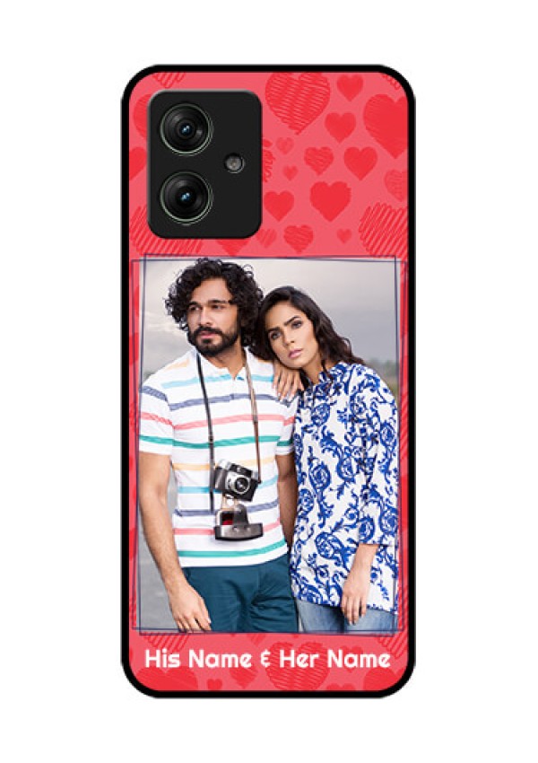 Motorola G54 5G Custom Glass Phone Case - With Red Heart Symbols Design