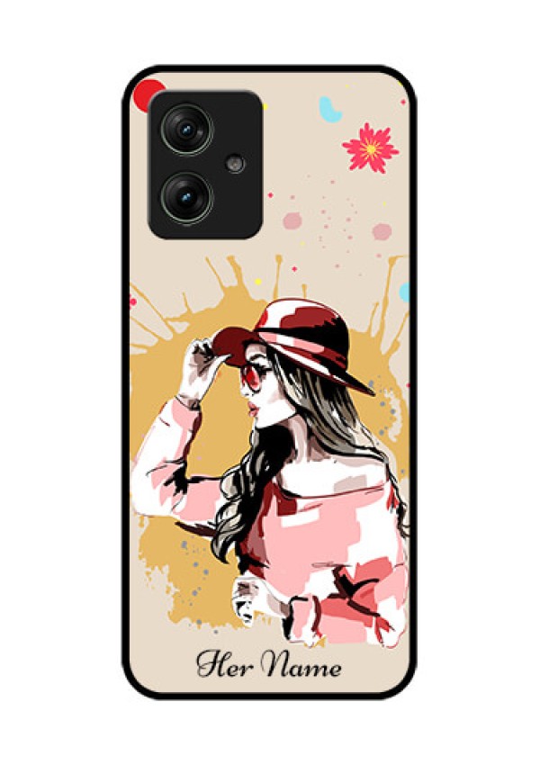 Motorola G54 5G Custom Glass Phone Case - Women With Pink Hat Design
