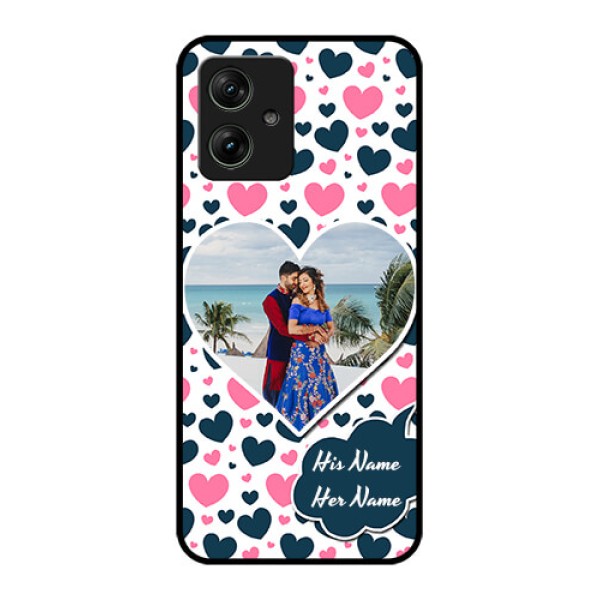 Motorola G64 5G Custom Glass Phone Case - Pink & Blue Heart Design Motorola G64 5G Custom Glass Phone Case - Pink & Blue Heart Design