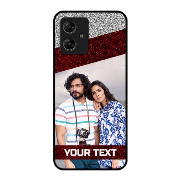 Motorola G64 5G Custom Glass Phone Case - Image Holder With Glitter Strip Design Motorola G64 5G Custom Glass Phone Case - Image Holder With Glitter Strip Design
