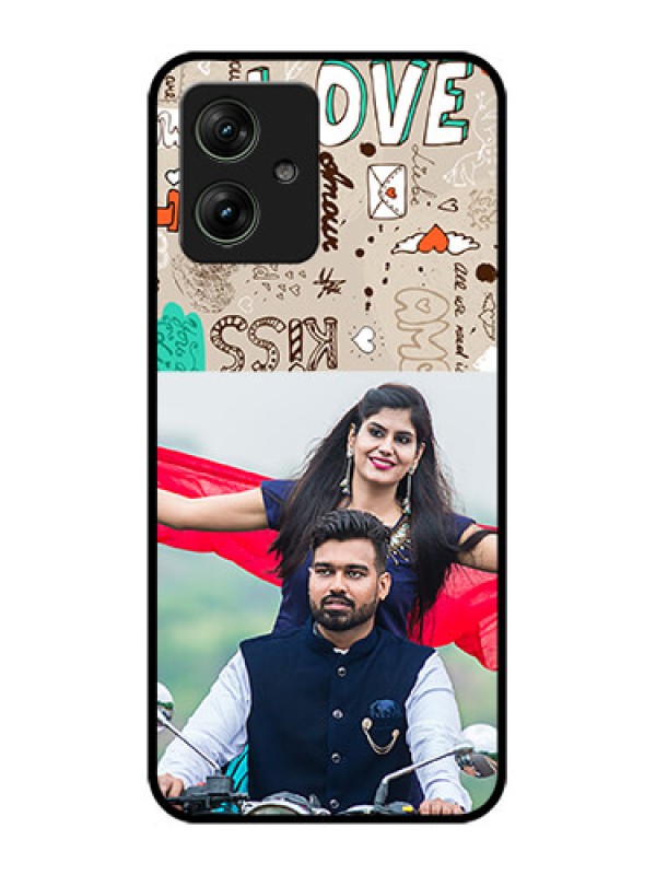 Custom Motorola G64 5G Custom Glass Phone Case - Love Doodle Pattern