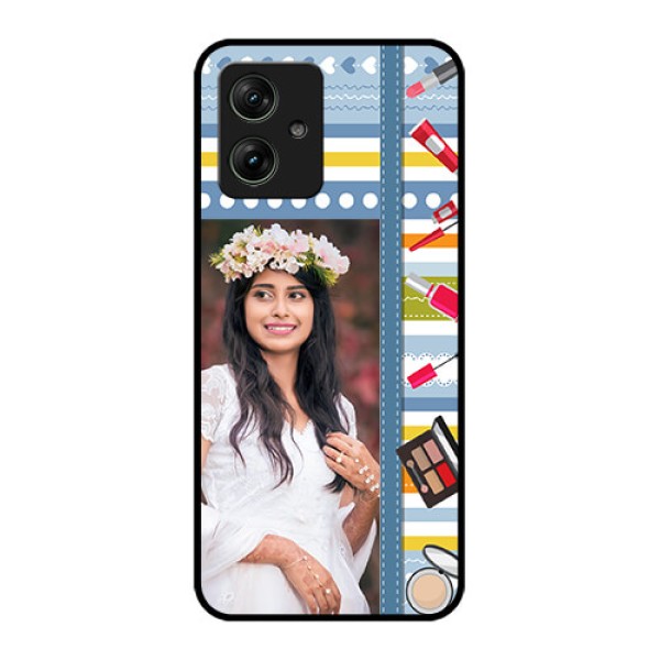 Motorola G64 5G Custom Glass Phone Case - Makeup Icons Design