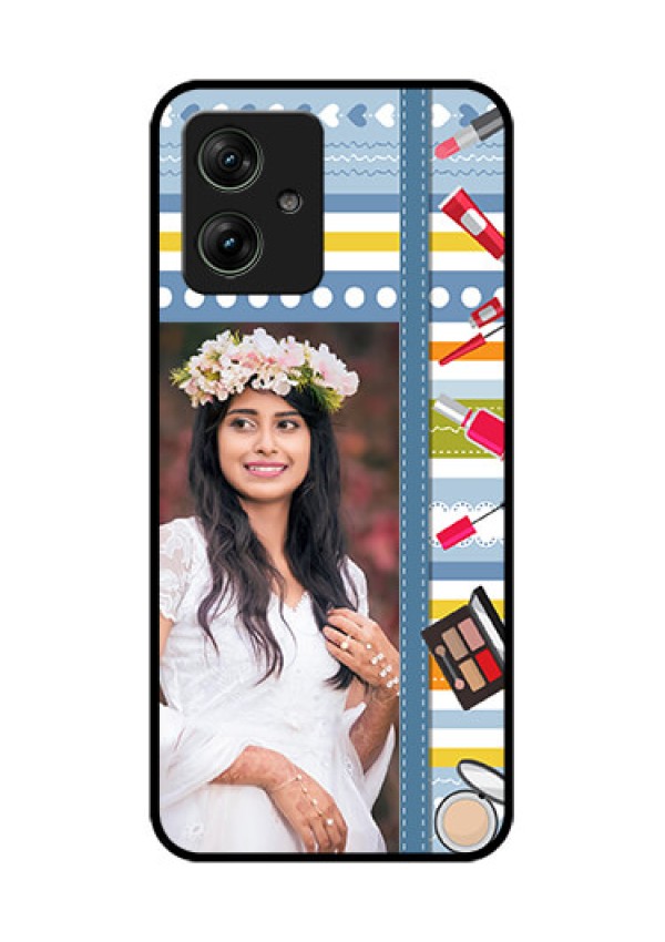Motorola G64 5G Custom Glass Phone Case - Makeup Icons Design